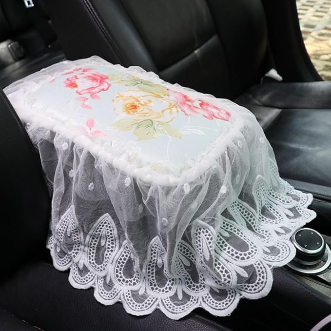 Universal Car Center Console Cushion Pad,Tassel Lace Car Center Console Cover Auto Armrest Seat Box Cover Protector for Most Vehicle SUV Truck Car (4)