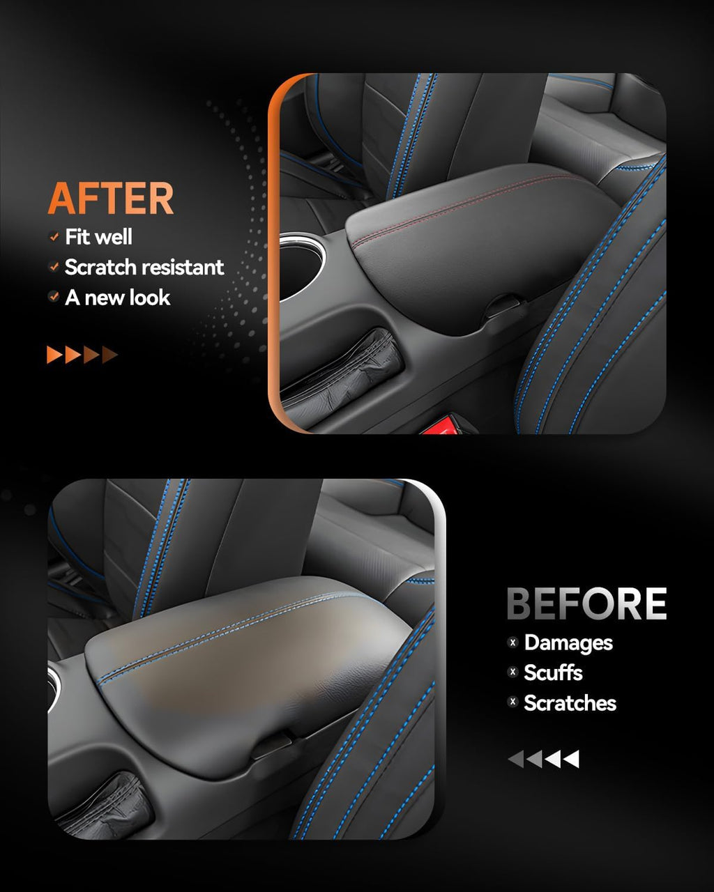 CDEFG for Ford Mustang 2024-2025 Center Console Cover Armrest Box Cover for Mustang 2024 2025 Accessories Console Arm Rest Protector Red Line
