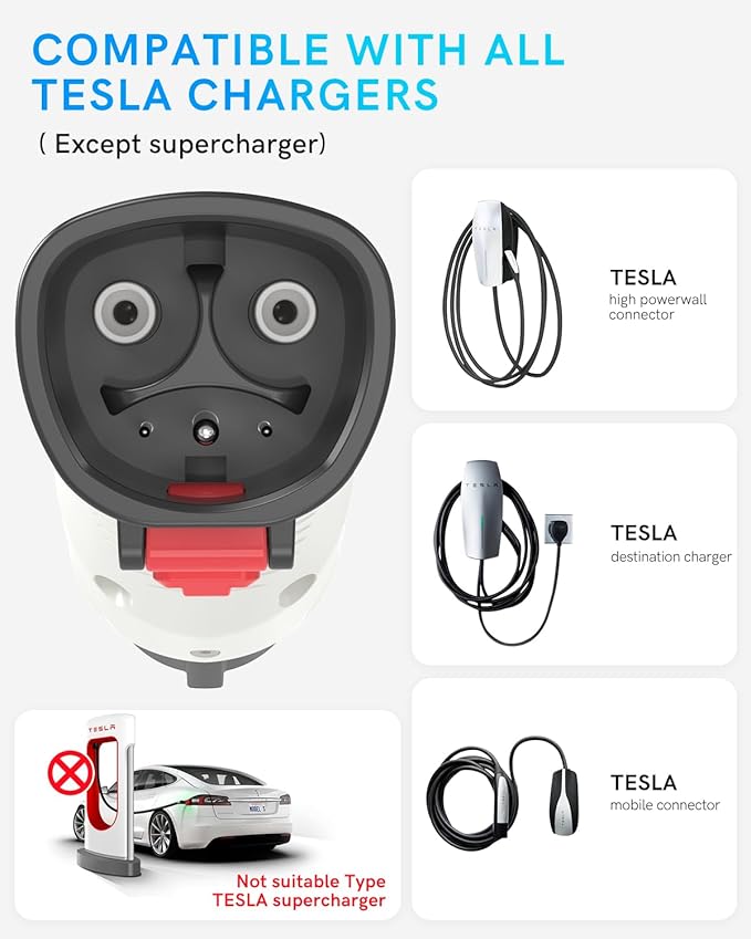 EV Charger Adapter for Tesla to J1772, Up to 60A 250V, IP65, NACS to J1772 Adapter, J1772 EV Charging Adapter Compatible with Tesla Wall Connector/Tesla Destination/Mobile Charger (for J1772 EVs Only)