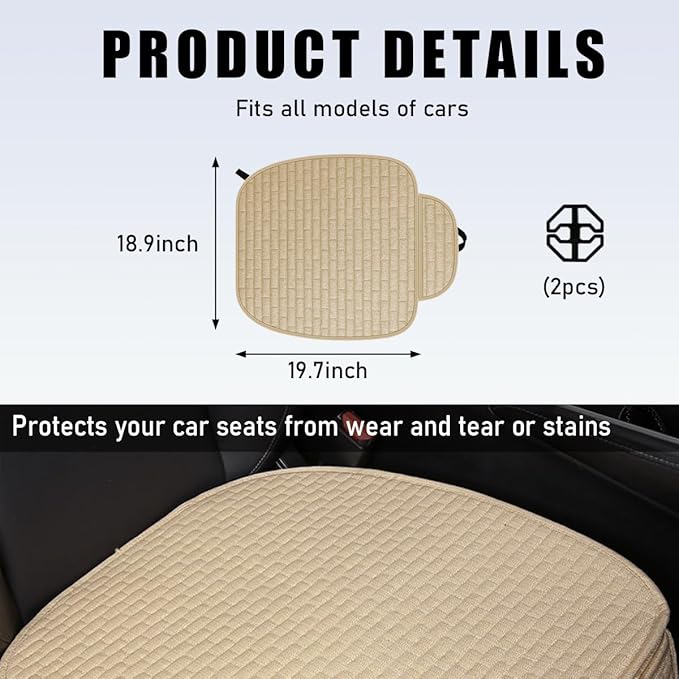 2PCS Car Seat Bottom Cover Pad, Breathable Auto Front Seat Button Cushion Mat with Pocket, Soft Comfortable Vehicle Seat Protector Pad, Universal Truck SUV Car Accessories (Beige)