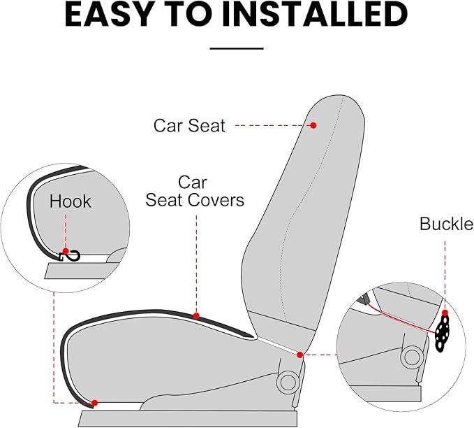 surpassme Comfortable Car Seat Covers Universal Front Seat Covers for Car Accessories with Storage Pockets, Padded Car Interior Covers for Automotive, SUV, Truck, and Van(Khaki)