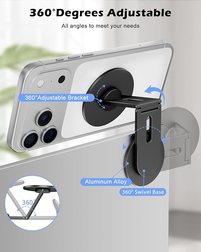 CloudValley Magnetic Phone Laptop Holder Mount, Foldable Hidden Portable Stand for iPhone 17/16/15/14/13 & All Phone, Clamp for Monitor Side, Compatible with Laptop, Desktop, Tesla Model 3/ Y, Black