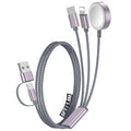 1Pack Multi Charging Cable Cord for Travel Essentials,Apple Watch Charger,iPhone Charger,[3-in-2] Type C/Lightning Cable Portable Designed for iWatch,iPhone 17-8,Galaxy S25-21,AirPods,iPad-1.5M Gray