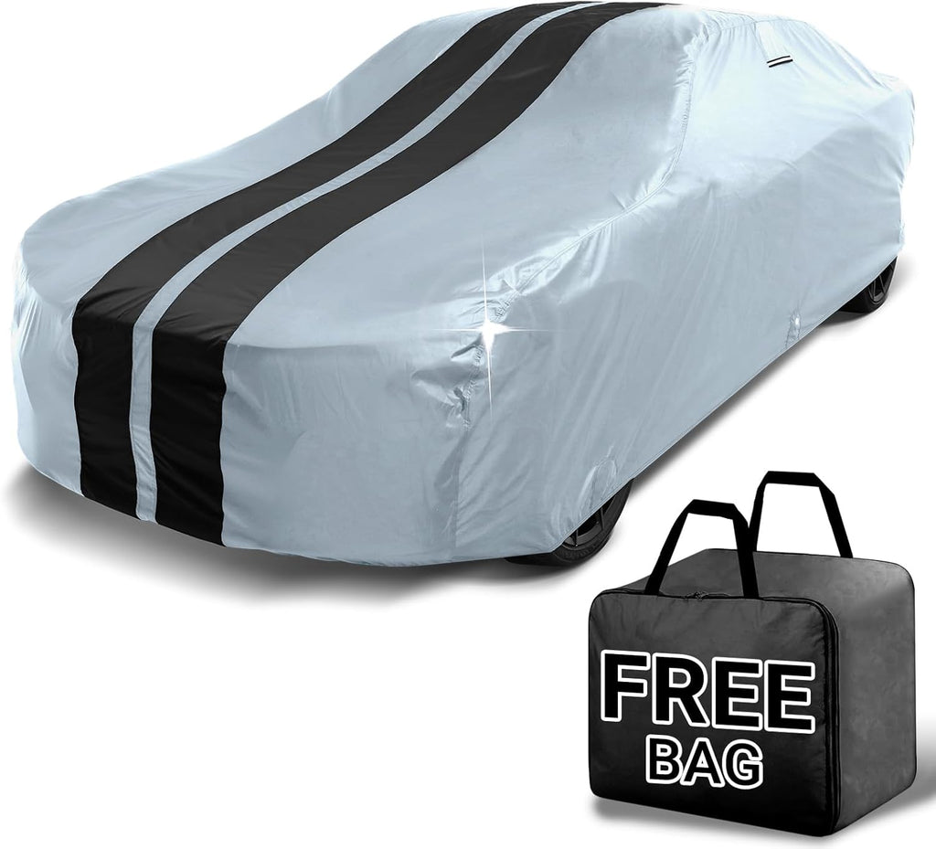 iCarCover Custom Car Cover for Buick Century Sedan, Coupe (1973-1977) Waterproof All-Weather Rain Snow UV Sun Protector Full Exterior Indoor Outdoor Car Cover (Stripe - Gray/Black)