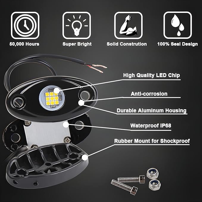 Rock Lights for Trucks, 4 Pods LED Rock Lights, IP67 Waterproof Neon Rock Lights Kits for Pickup ATV Off Road SUV, High Brightness Multifunction Underglow Lighting Glow Trail Rig Lamp (Yellow)