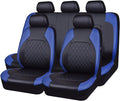 Universal Deluxe Pu Luxury Vinyl Faux Leather Car Seat Covers Full Set, Airbag Compatible, Breathable, Fit for Cars, Trucks, SUV (Black and Blue)