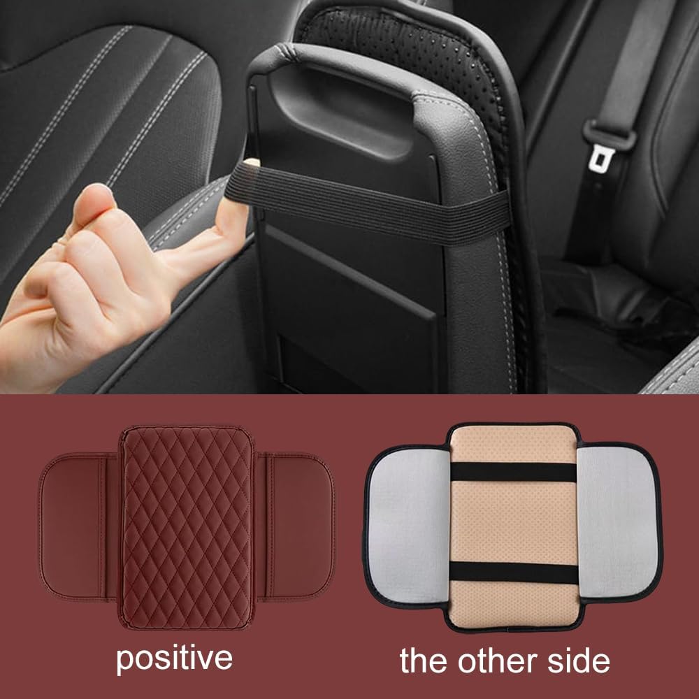 Memory Cotton Leather Car Armrest Box Pad, 2025 New Universal Style Memory Cotton Car Armrest Box Pad, Upgrade Vehicle Seat Box Cushion Protector for SUV Truck (Red)