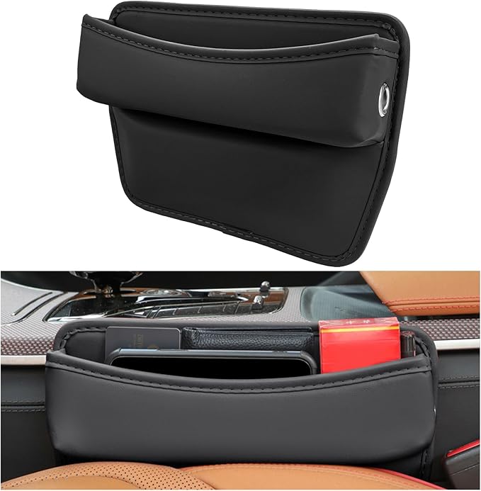 DXNQ Large Capacity Car Seat Gap Filler Organizer, Leather Car Front Seat Slot Storage Box Keeps Car Tidy, Portable Car Seat Gap Filler with 2 Charge Holes for Phones Glasses Keys Cards (Black)