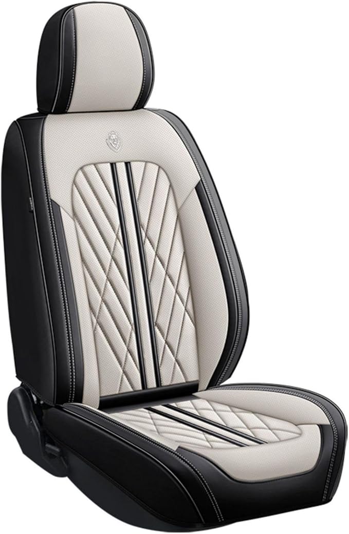 Premium Nappa Leatherette Car Seat Cover Set Custom Fit for Honda CR-V CRV 2000-2023 2024 2025 2026 Water-Proof Breathable Faux Leather Seat Cushion Protectors (Front 2 Seats,Beige Black)