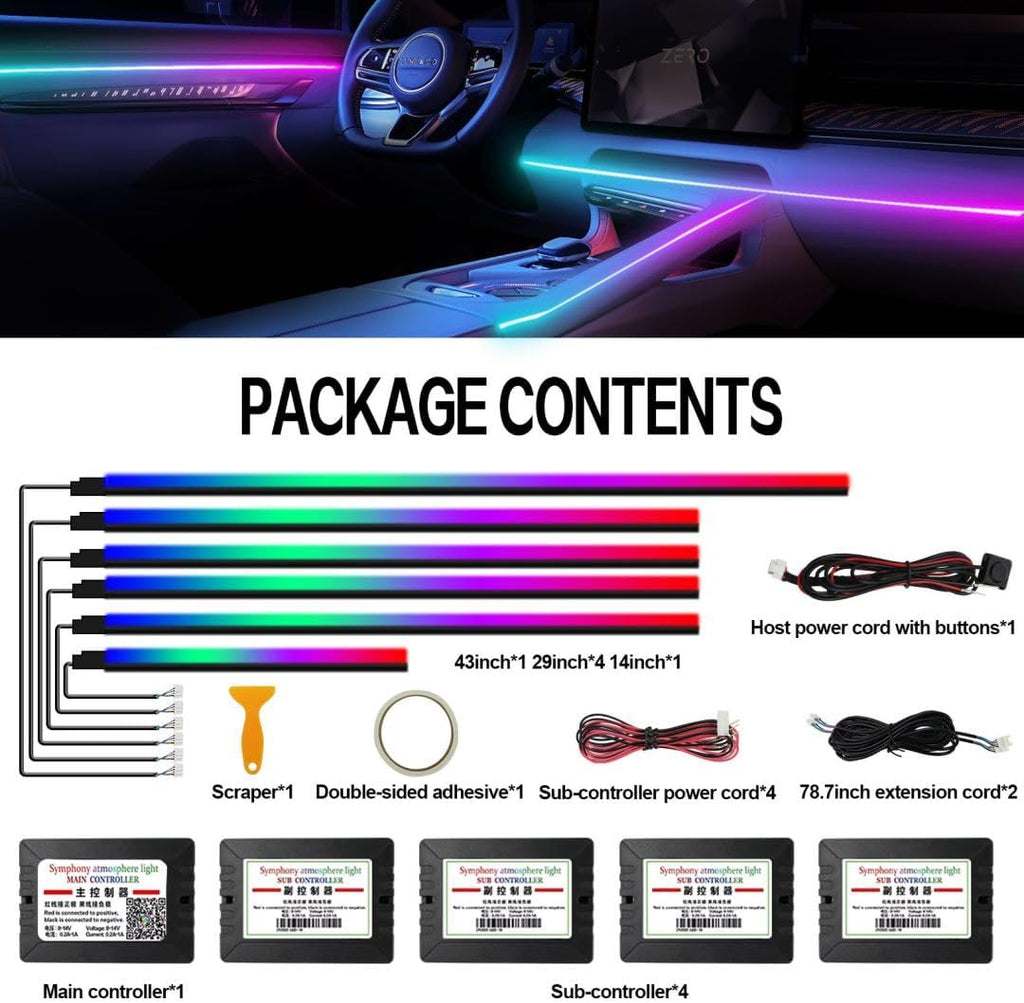 Dreamcolor Acrylic Interior Car Lights, WEBUPAR Car Accessories 6 in 1 Car LED Strip Lights with APP Control and 213 Modes, 175 inches 593 LEDs Fiber Optic Lights, RGB Neon Car Lighting