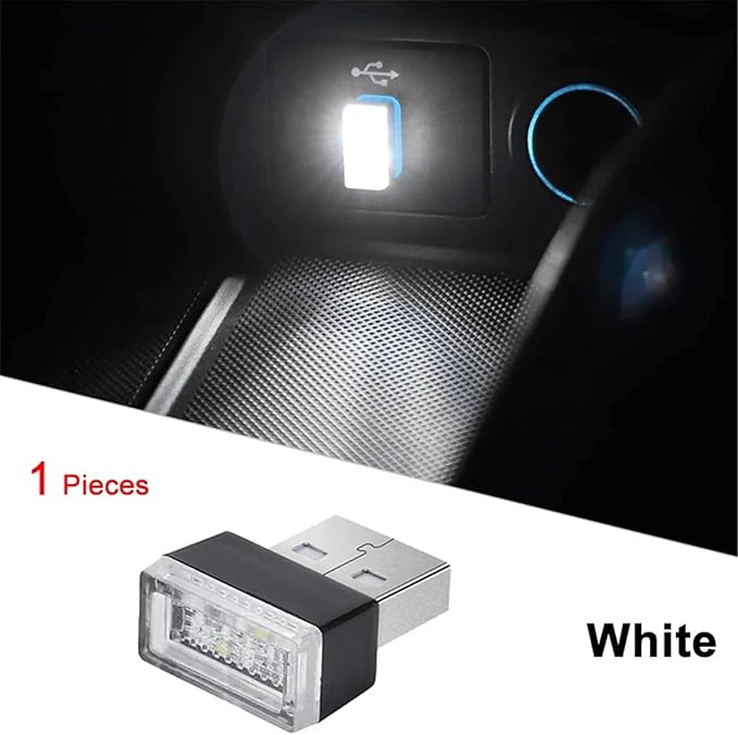 1/4/10 PCS USB LED Light Car Interior Styling Atmosphere Decorative Lamps Mini Universal Portable Ambient Lighting Kit Red Bule(1 PCS_White)