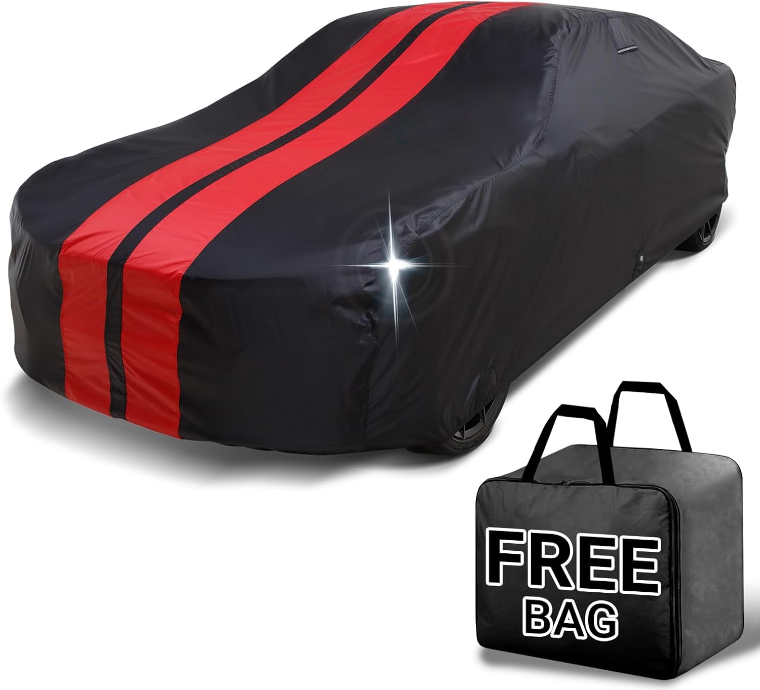 iCarCover Custom Car Cover for Buick Skylark (1964-1972) Waterproof All-Weather Rain Snow UV Sun Protector Full Exterior Indoor Outdoor Car Cover (Stripe - Black/Red)