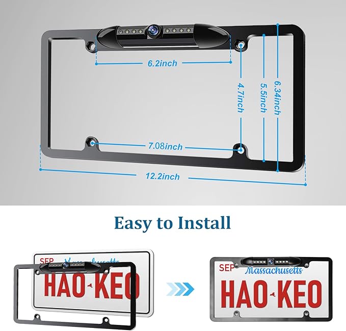 Backup Camera for Car 7 Inch HD 1080P Front Rear View Monitor kit License Plate Frame Camera with Night Vision, Waterproof DIY Grid Lines for Truck/RV/Tractor/Semi-Trailers/Pickup H9