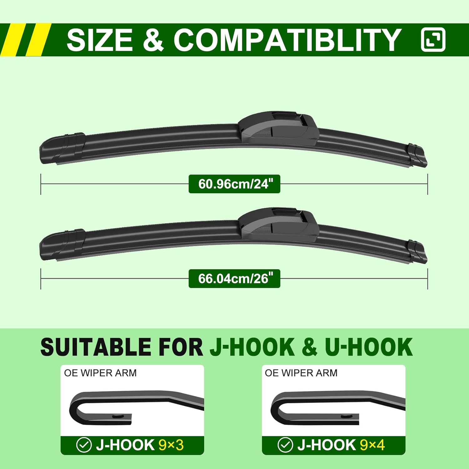 OEM Quality 26in + 24in Premium All-Season Windshield Wiper Blades for Original Equipment Replacement(Set of 2)