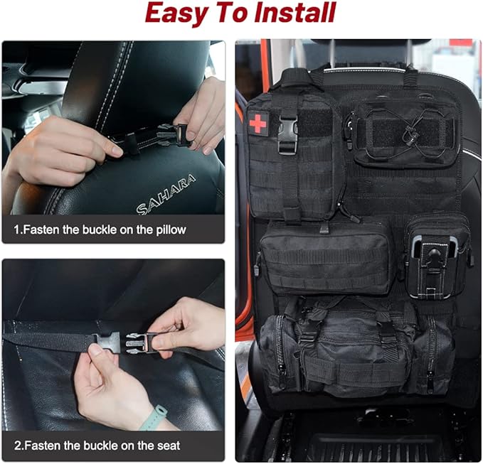Universal Tactical Vehicle Back Seat Organizer with 5 Molle Pouch Molle Pouches Truck Seat Organizer Tactical Gear for Car Truck Ford Jeep Vehicle