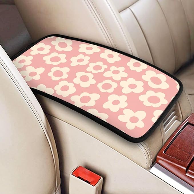 Vintage Groovy Flowers Auto Center Console Cover Pad Car Armrest Seat Box Cover Cushion Universal for Most Vehicle SUV Truck Car Accessories Decor