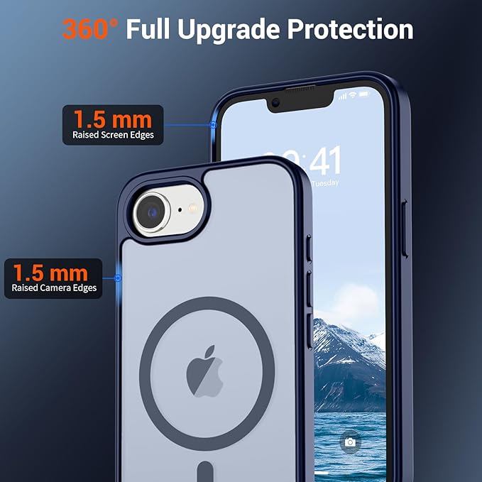 SUPFINE Magnetic for iPhone 17e Case/iPhone 16e Case 2025 (Compatible with MagSafe)(Military Grade Drop Protection) Slim Translucent Matte Shockproof with Anti-Fingerprint Phone Case,Navy Blue