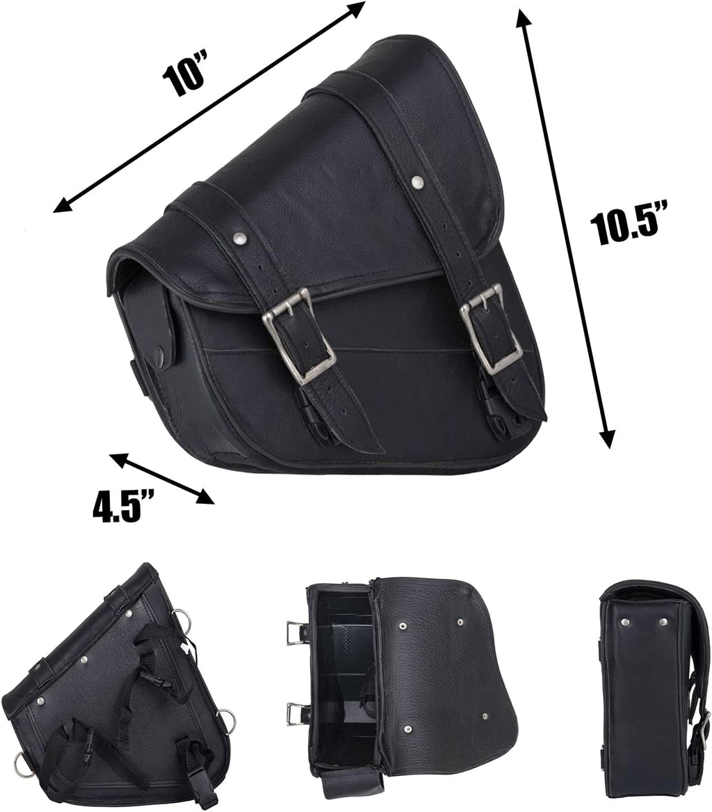 GARGOYLE BELLS Premium Naked Leather Swing Arm Bag For Motorcycle Left Side Solo Bags Saddle Bags For Softails Choppers (Style-1, Black)