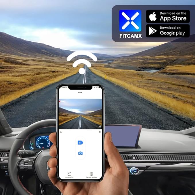 Fitcamx 4K Dash Cam Suitable for Honda Civic 2022-2026 & Type R Si (Grey Cover), OEM Factory Look, 2160P UHD Video, Built-in WiFi & APP, Loop Recording, G-Sensor, Night Vision, Plug & Play, 64GB Card