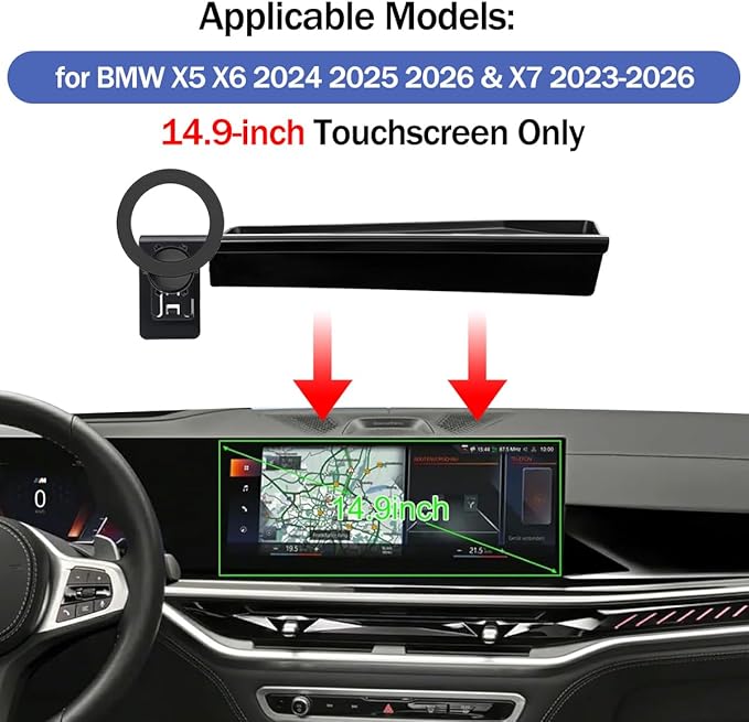 Car Phone Holder for 2026 2025 2024 BMW X5 X6 /2026 2025 2024 2023 BMW X7 14.9-inch Screen, 360° Rotation Cell Phone Mount Compatible with MagSafe