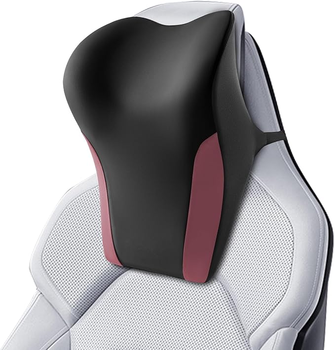 BEBAS Car Headrest Pillow, Ergonomic Neck Pillow with Memory Foam, Enlarged Surface for Head Neck Shoulder Support, Breathable Removeable Car Seat Pillow for Pain Relief (Black Red)