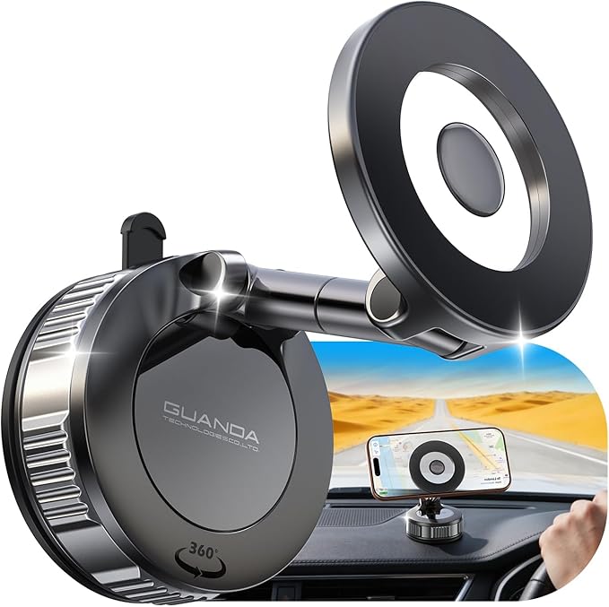 Upgraded Magnetic Car Phone Holder for Magsafe, 360° Adjustable Vacuum Suction Car Phone Mount [98 LBs Suction], Phone Holders for Your Car Fit Phone 17 Pro Max 16 15 14 13 12