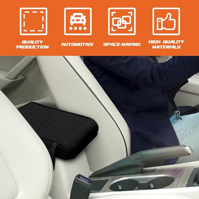 Car Center Console Cover, Napa Leather Car Armrest Cushion with Side Pockets, Memory Foam Auto Armrest Seat Box Mat, Universal Interior Armrest Protective Cover Accessories for Most Vehicle