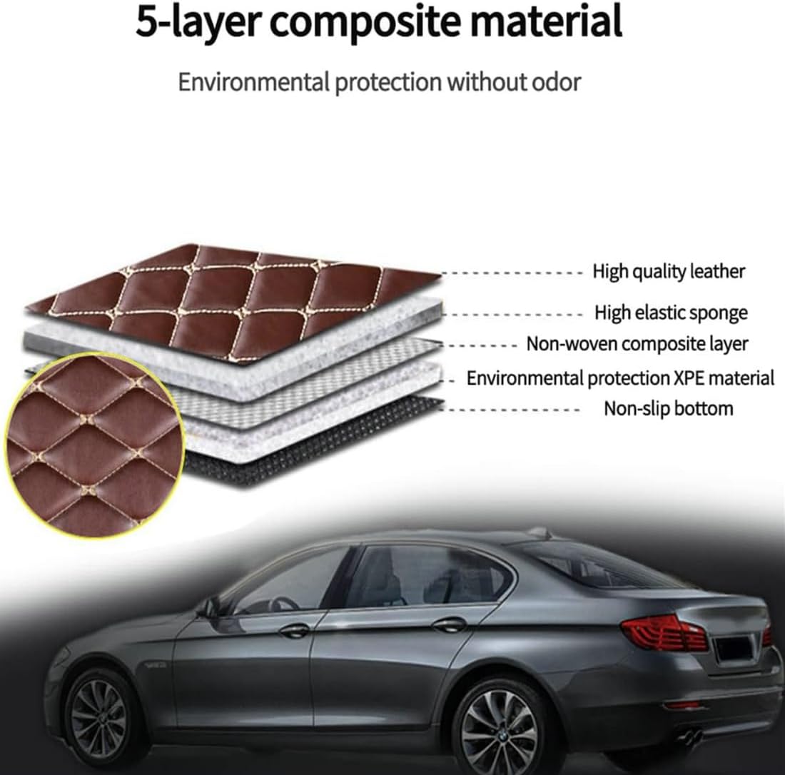 Custom Personalized Floor Mats for Cars，Luxury Full Coverage All Car Floor Mats，Anti-Slip Leather Car Mat Set ，Custom Floor Mats for 99% of Cars, Trucks & SUVs. (Brown and Black)