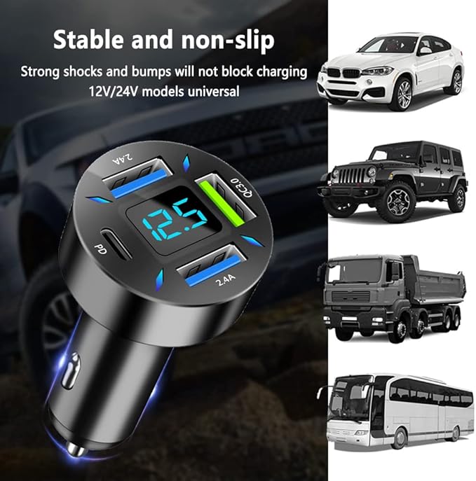 2Pcs 4 Ports USB Car Charger USB Adapter with Voltmeter,Type C Port PD 3.1/QC 3.0 Super Fast Charging Car Cigarette Lighter Plug for iPhone 14 13 12,S22 S21 S20,iPad Pro& More Mobil Phone (2Pcs-Black)