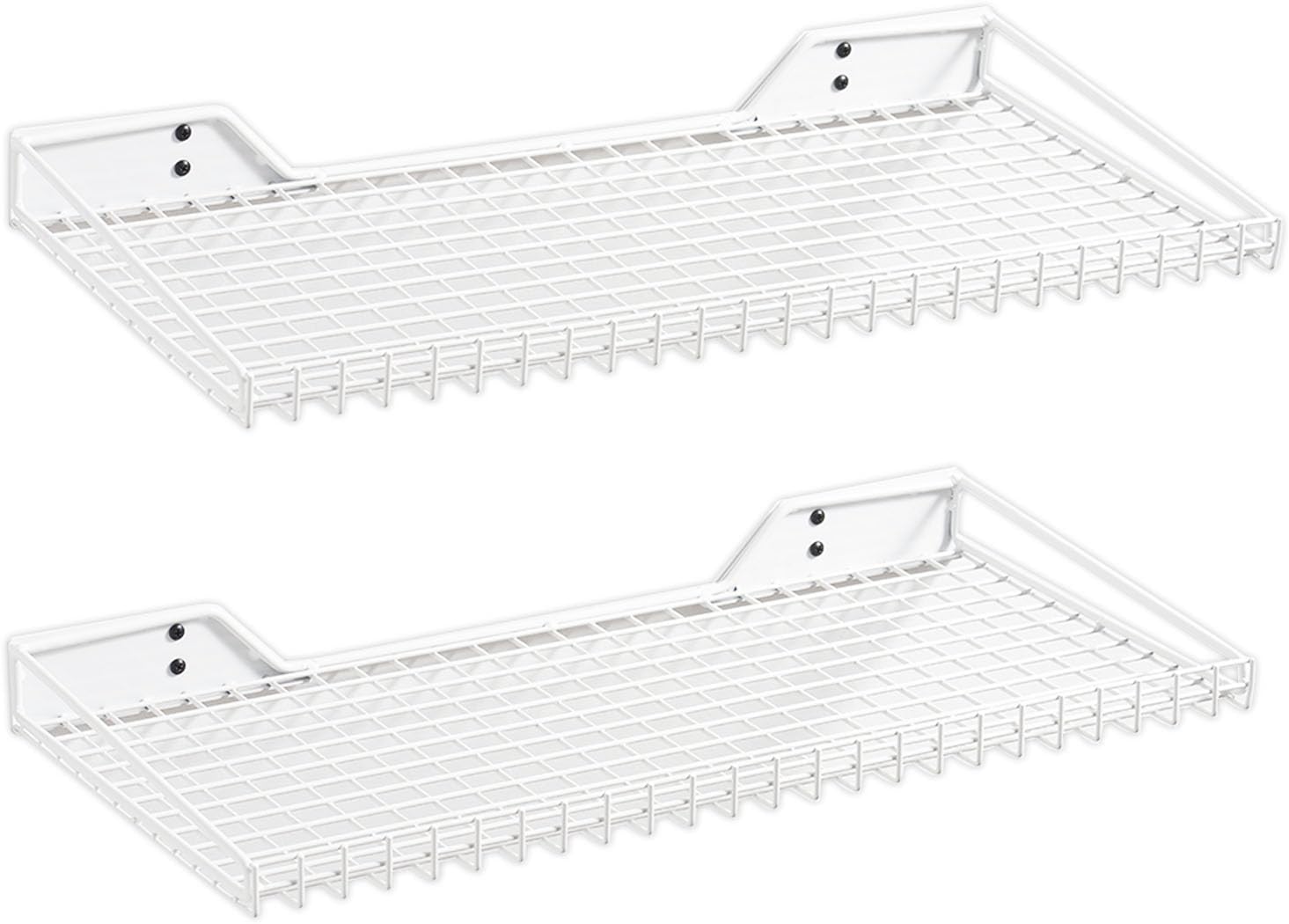 Wallmaster Heavy Duty Garage Wall Shelving 2 Pack 23.6"x11.8" Metal Wire Shelves Wall Mount Mesh Storage Rack for Garage, Office, Basement and Kithcen, max Load 65 lbs (White)