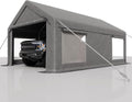10 x 20ft Heavy-Duty Carport with Roll-Up Windows & Removable Sidewalls & Doors Thickened Wind Ropes, Ground Nails, Portable Car Tent Garage for Cars, Trucks, Boats, 180G Durable Tarp Cover,Grey