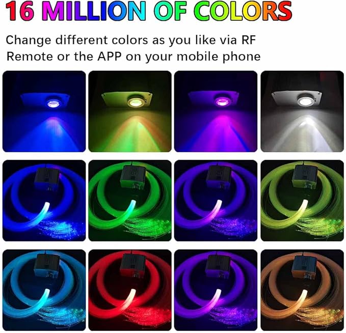 FIREWORK Starlight Headliner Kit, Fiber Optic Lights 10W RGBW Twinkle+Music Effect+APP+Remote, Mixed Diameter Fibers 420pcs of 9.8ft/3m (0.03+0.04+0.06in) for Star Lights for Car/EV & Home Ceiling