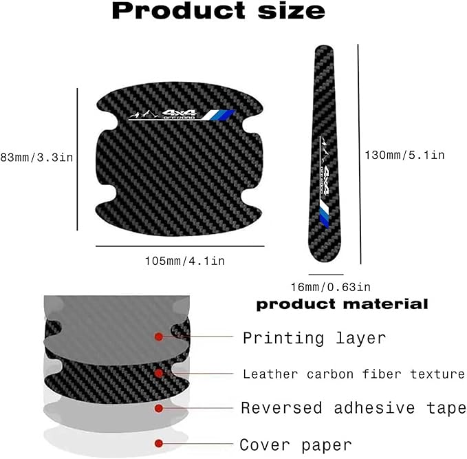 8PCS Stylish 4X4 Mountain Car Door Handle Scratch Protectors, Tri-Color 3 Colors Carbon Fiber Handle Bowl Sticker, Universal Paint Guard Cover