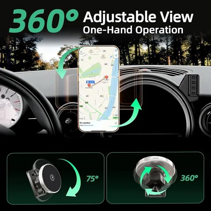 Phone Mount for BMW Mini Cooper (2007-2012 2013), Magnetic iPhone Holder, Magsafe Car Mount Charger, 15W Wireless Car Charger, Hands Free & 360°, 2008 2009 2010 2011 Mini Cooper Car Accessories