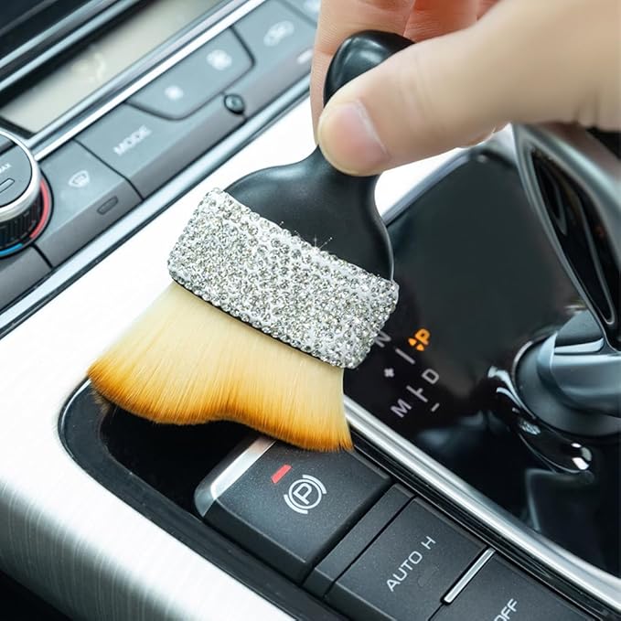 Bling Car Interior Dust Brush, Glitter Diamond Crystal Soft Bristles Dusting Tool for Automotive Dashboard, Air Conditioner Vents, Leather,Car Seat, Computer etc. (Silver)