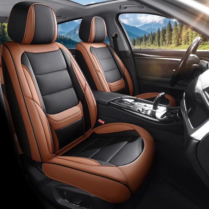 Car Seat Covers Custom Fit for Chevrolet/Chevy Volt 2010-2019 , Premium Faux Leather Waterproof Car Seat Protectors with Lumbar Support, Breathable Anti-Slip Easy to install(Black&Brown,Full set)