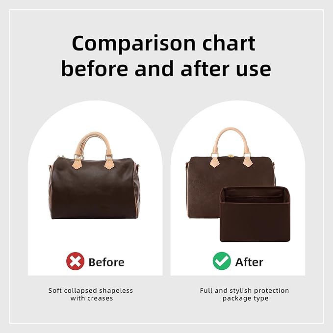 DGAZ Silk Purse Organizer Insert Fits LV Speedy 16/20/25/30/35/45 bags，Silky Smooth Bag Organizer，Luxury Handbag & Tote Shaper（Global Brown，SP25）