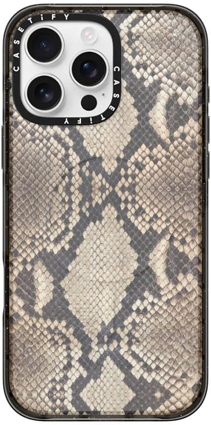 CASETiFY Impact iPhone 16 Pro Max Case [Slim/Compatible with Magsafe / 8.2 ft. 4X Military Grade Drop Protection] - Brown Snake - Clear Black