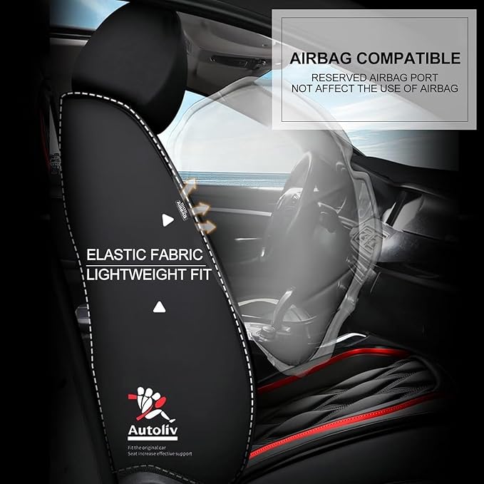 AOMSAZTO Car Seat Covers Full Set Fit for Nissan Titan 2009-2025 2026 Waterproof Faux Leather Car Seat Cushions Automotive 5 Seat Covers Set（Black&Red）