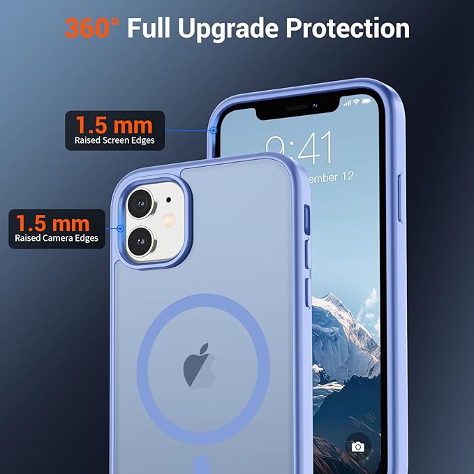 SUPFINE Magnetic for iPhone 11 Phone Case with Screen Protector (Compatible with MagSafe)(Military Grade Drop Protection) Translucent Matte Shockproof Phone Cover,Blue Purple