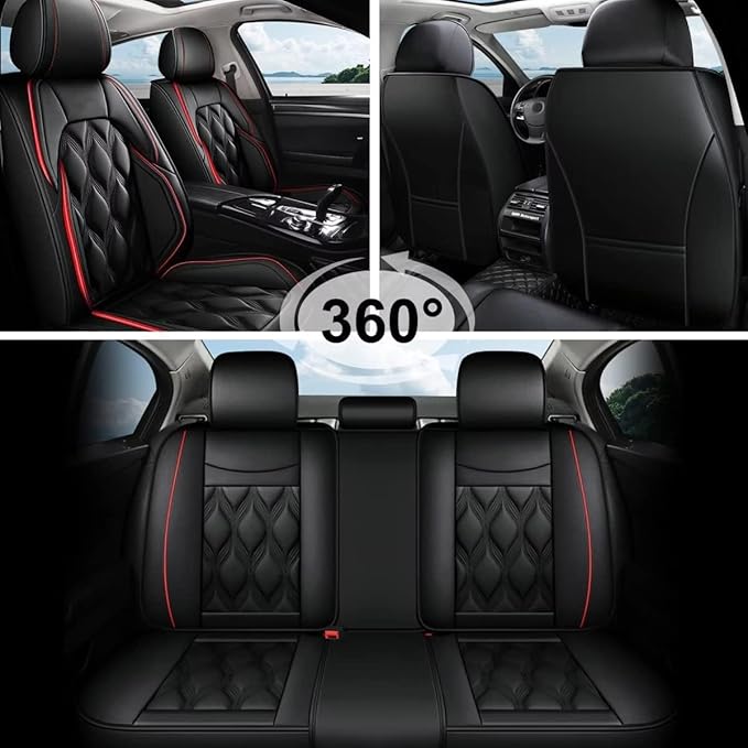 AOMSAZTO Car Seat Covers Full Set Fit for Nissan Titan 2009-2025 2026 Waterproof Faux Leather Car Seat Cushions Automotive 5 Seat Covers Set（Black&Red）