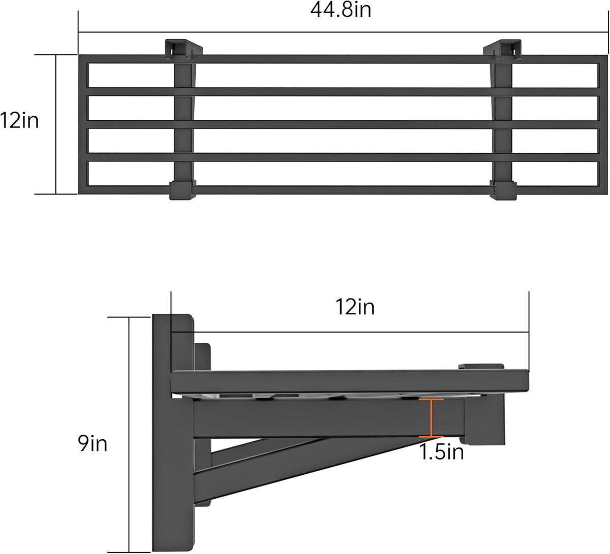 1-Pack Garage Wall Shelving,Heavy Duty Garage Storage Shelves, Wall Mounted Storage Shelving with 6 Hooks, 250LB Capacity, Black