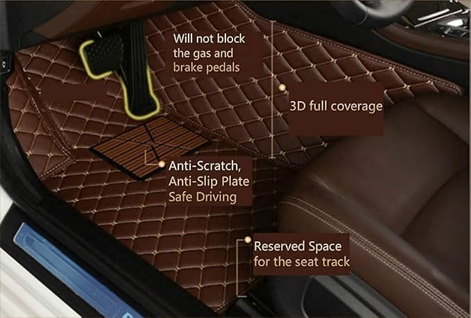 Custom Making Car Floor Mats Compatible for 2000-2025 All Mode Sedan SUV Sports Car Full Coverage Cute Pads Protection Non-Slip Leather Floor Liners (Red Beige Line)