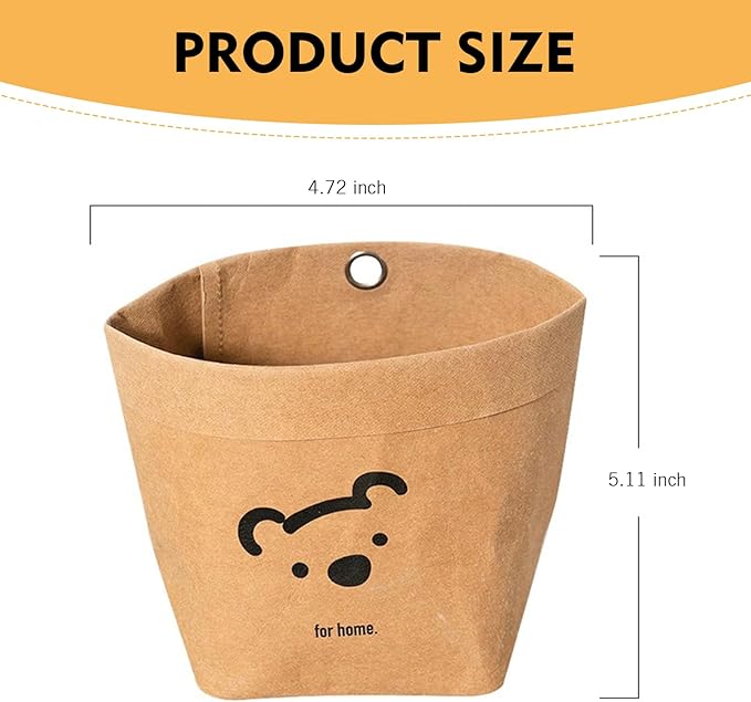 Car Storage Bag, 3.94" x 5.12" Washable Reusable Cute Bear Kraft Paper Car Organizer, Foldable Air Vent Mounted Trash Can, Back Seat Hanging Storage Box for Sunglasses Phone Card Key (Brown)