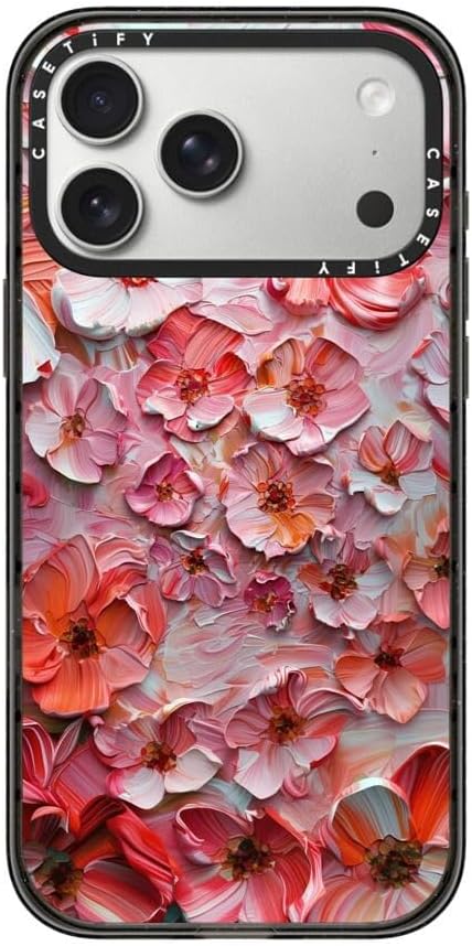 CASETiFY Impact iPhone 17 Pro Max Case [Slim/Compatible with Magsafe / 8.2 ft. 4X Military Grade Drop Protection] - Barcelona Flower Rose Garden - Clear Black