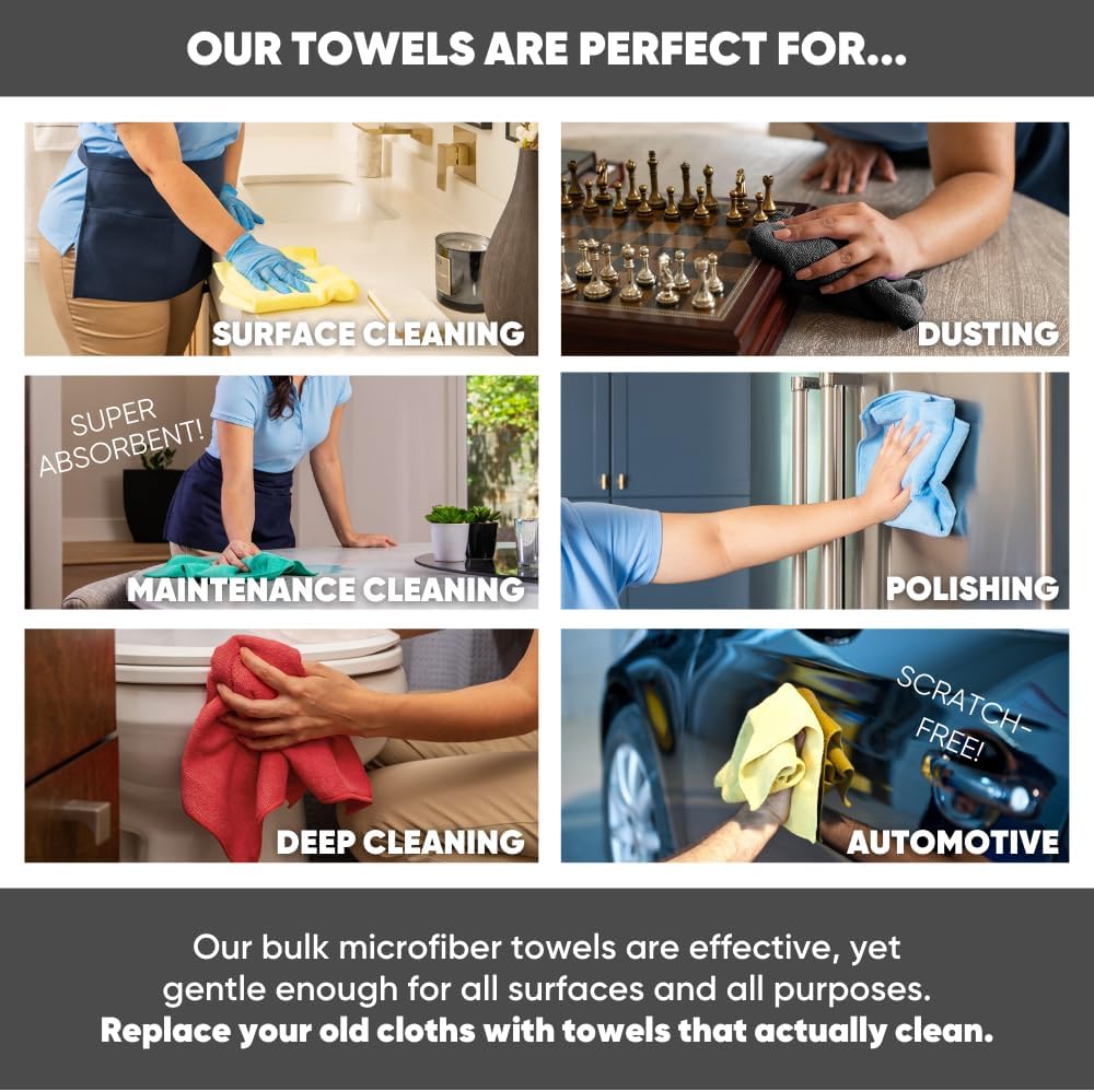 Bulk 16" x 16" All Purpose Microfiber Towels Wholesale - Case Quantity (200 Count) | Large | No Fraying | High Density Microfiber | Zero Chemical Cleaner | Long-Lasting (Green)