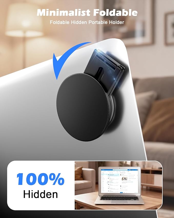 CloudValley Magnetic Phone Laptop Holder Mount, Foldable Hidden Portable Stand for iPhone 17/16/15/14/13 & All Phone, Clamp for Monitor Side, Compatible with Laptop, Desktop, Tesla Model 3/ Y, Black