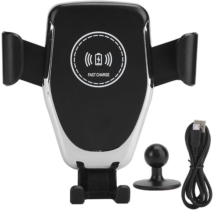 Car Mount Charger, 10W 360 Degrees Rotation Fast Charging Car Charger Bracket Mobile Phone Charger Silver for S10, S10, Note 10, 10, Mate 30, Mate 30 Pro Black