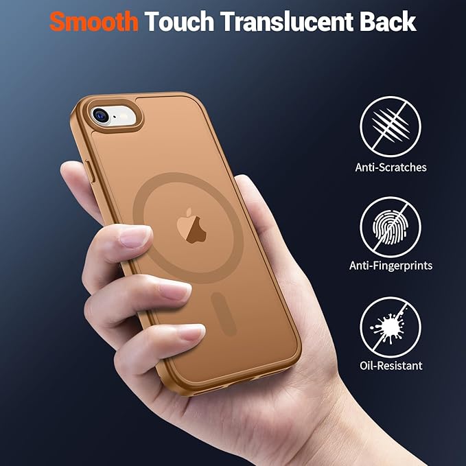 SUPFINE Magnetic for iPhone SE Case 2022 (3rd)/2020 (2nd), iPhone 8 Case (Compatible with MagSafe) (Military Grade Drop Protection) Slim Translucent Matte Phone Case,Brown