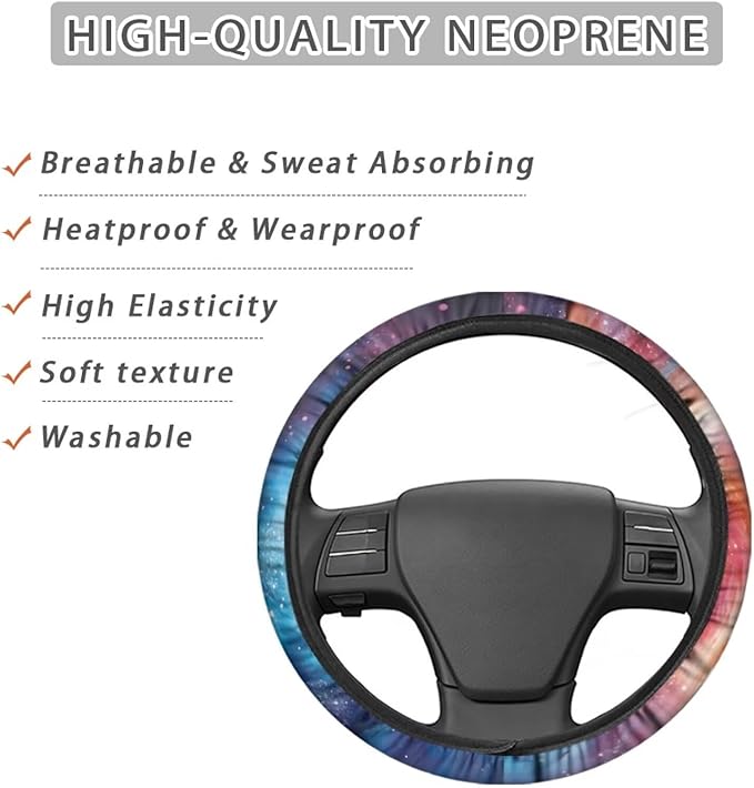 AFPANQZ Galaxy Novelty Red & Blue Auto Steering Wheel Covers Sweat Absorption Comfort Grip Anti-Slip Safety Stretch-on Easy Fix Machine Washable Steering Wheel Protection Cool 4-15 in